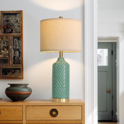 24.25" Modern Ceramic Green Table Lamps Set of 2 Lamps Living Room Bedroom (2 Count)