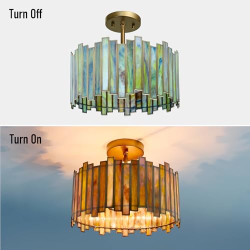 Antique Brass Ceiling Light Fixture in Drum Shape