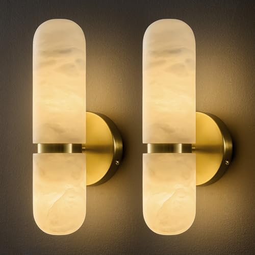 Natural Alabaster Brass Wall Sconce (2 Count)