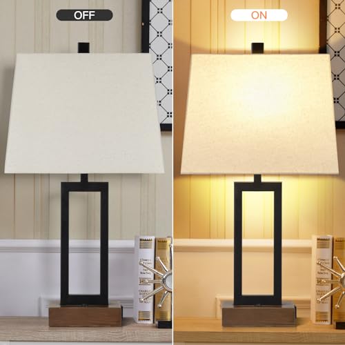 Table Lamp for Bedroom Set of 2 with 2 USB Ports and AC Power Outlet (2 Count)