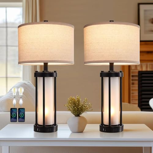Set of 2 Modern Table Lamps for Living Room with 2 USB Ports (2 Count)