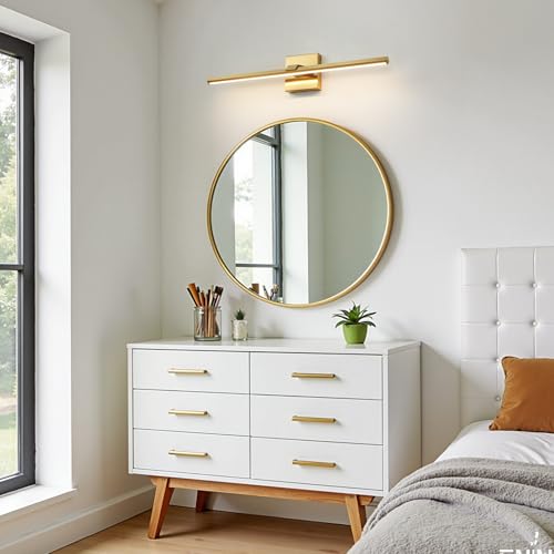 Gold LED Bathroom Vanity Light 24 Inch 18W Dimmable 5CCT Bathroom Lighting Fixtures Over Mirror Modern Brushed Gold Vanity Lights Bar for Bathroom Mirror Cabinets Bedroom