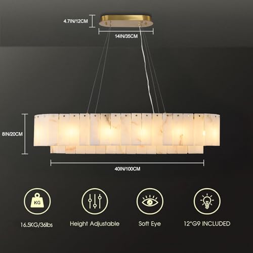 L40in Alabaster Rectangular Chandelier for Dining Room