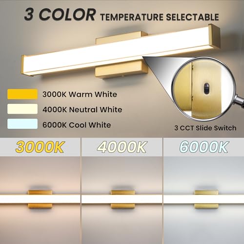 Modern LED Bathroom Vanity Light 24 inch 18W Dimmable 3CCT Bathroom Light Fixture Over Mirror Rectangle Bath Vanity Light Bar with Double Layer Acrylic Shade (24 inch(es))