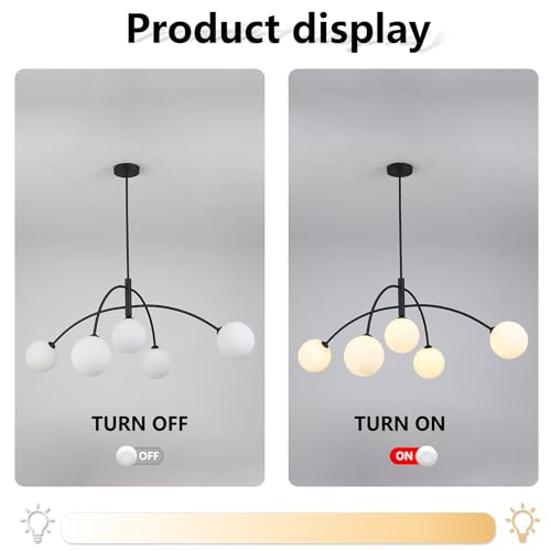 Mid Century Chandelier Black Ceiling Light 5 Light Sputnik Light Fixture with White Glass Globe Adjustable Modern Sputnik Chandelier for Dining Room Kitchen Bedroom…