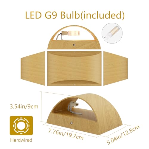 Aluminum Modern LED Wall Sconce Hardwired Interior Wall Lights Set of 2 Wood Texture Up and Down Wall Mount Light for Living Room Bedroom Hallway Corridor Warm White 3000K (2 Count)