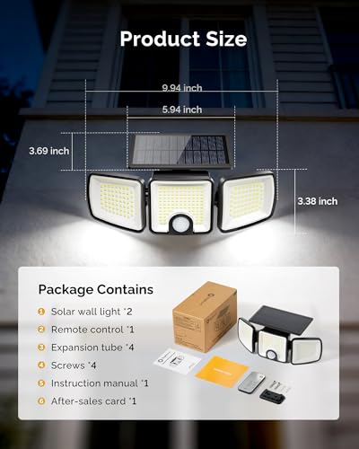 2 Pack Solar Flood Outdoor Lights with Motion Sensor 3 Modes
