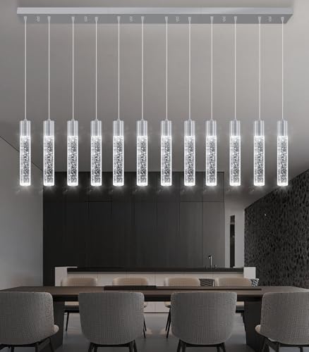 12 Lights Modern Crystal Chandeliers LED Pendant Light for Kitchen Island Dining Room Entrance Foyer Living Room Silver