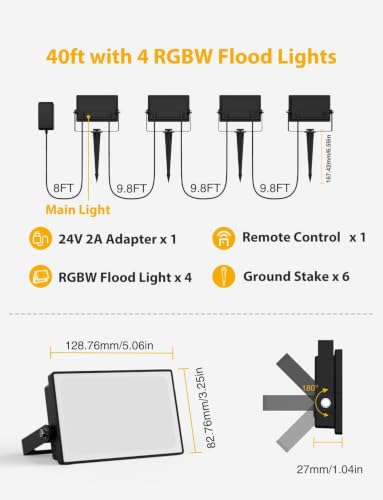 RGBW Flood Lights Outdoor with Remote (4 Count)