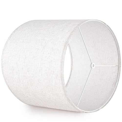 Oatmeal linen Textured Lamp Shades Set of 2 Large Drum Lamp Shade 16``Top x 16``Bottom x 12``High (2 Count)