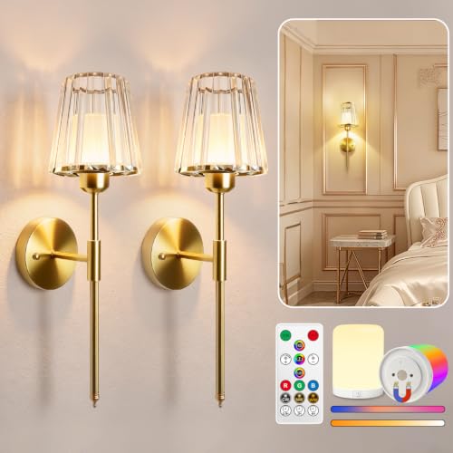 19.3 Inch Crystal Battery Operated Wall Sconces Set of 2