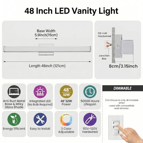 48" Modern LED Bathroom Light Fixtures (48 Count)
