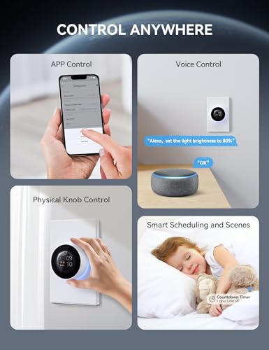 WiFi Smart Rotary Triac Dimmer with 1.8 inch TFT Display Screen (2 Count)