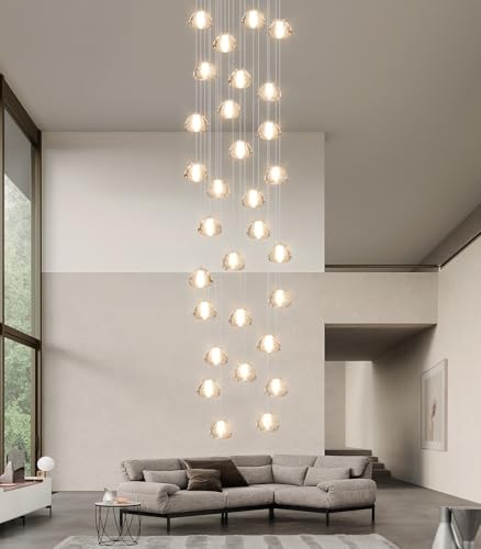 30 Lights Modern Crystal Chandeliers for Staircase LED Handing Light Fixture for Foyer Hallway Entrance (30 Count)