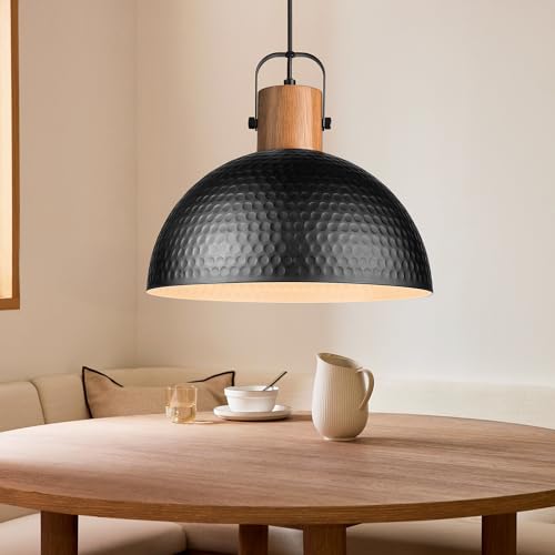 2 Pack Large Ash Wood Hammered Pendant Light Fixtures 16 Inch Metal Dome Ceiling Hanging Lamp (2 Count)