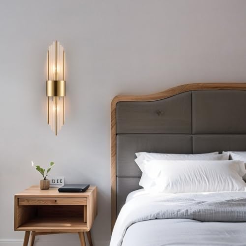 2 Light Modern Crystal Wall Sconces Titanium Gold Frosted Glass