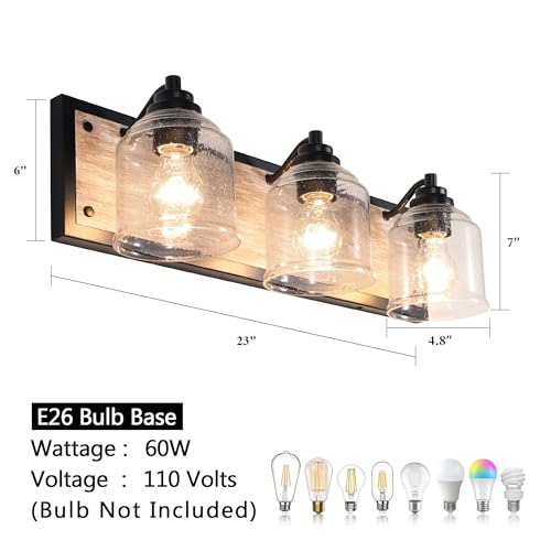 23" 3 Light Farmhouse Bathroom Vanity Light with Bubble Glass