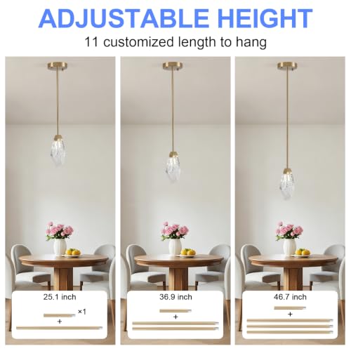 Modern 1 Light Brass Stem Rock Crystal Mini Pendant Lamp