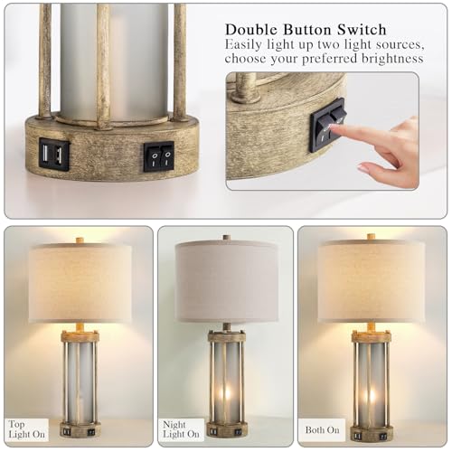 Farmhouse Table Lamps Set of 2 for Living Room with 2 USB Ports (2 Count)