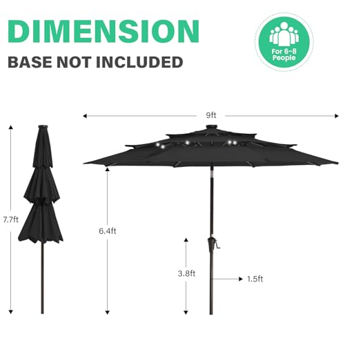 9 ft 3 Tier Outdoor LED Lighted Patio Umbrella w