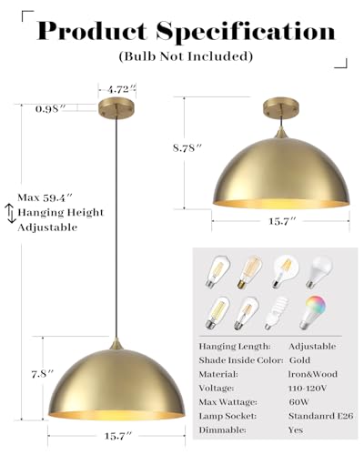 Gold Pendant Lights Kitchen Island (2 Count)