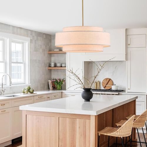 23.6" Large Linen Drum Chandelier