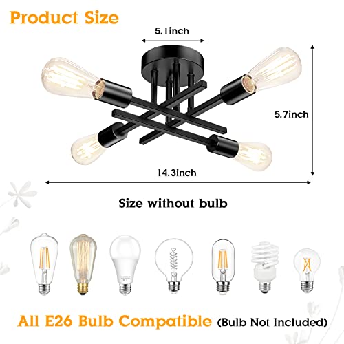 Modern 4 Light Semi Flush Mount Ceiling Light Fixture