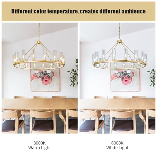 16 Light Large Wagon Wheel Chandelier with Clear Glass Shade Gold Round Pendant Light Farmhouse Industrial Chandeliers Dining Room Light Fixture for Stair Living Room Foyer Kitchen