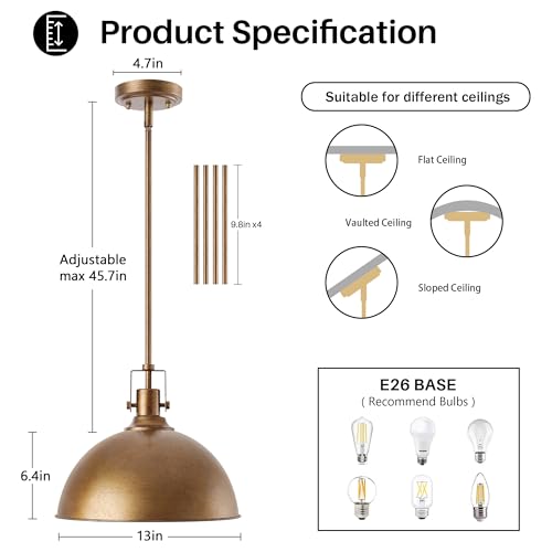 13 Inch Antique Brown Metal Pendant Light Kitchen Island