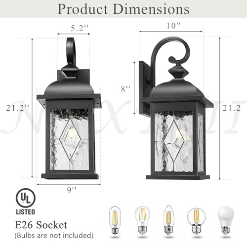 Porch Lights Outdoor 21 Inch Large Outdoor Wall Lights with Clear Water Ripple Glass Aluminum Waterproof and E26 Socket