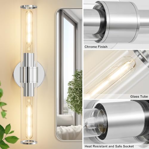 Hardwired Chrome Bathroom Vanity Light Clear Glass Wall Sconce