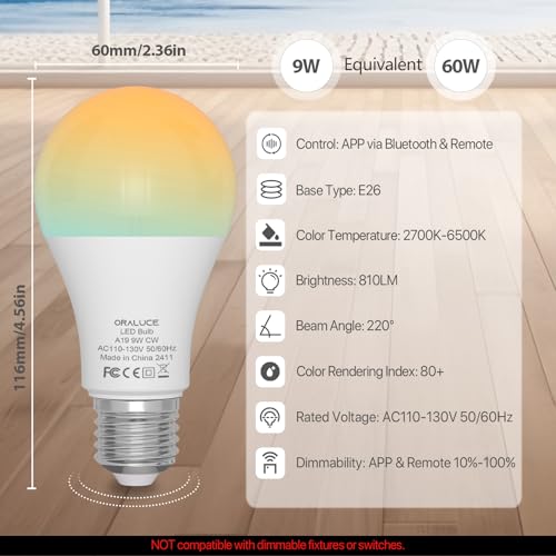 LED Remote Control Light Bulbs 60 Watt Equivalent