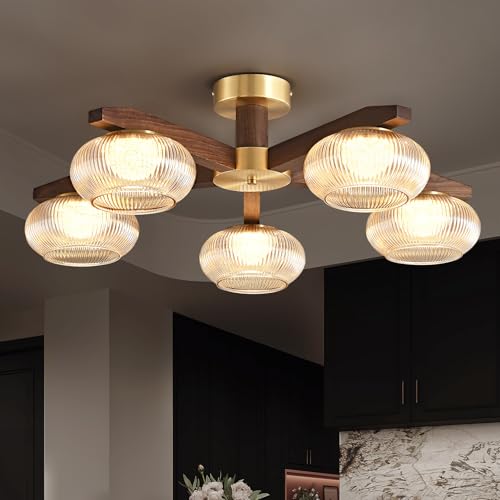 Modern Walnut Wood LED Ceiling Light Fixture