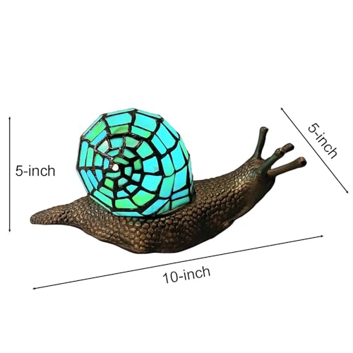 L10975 Cyan Land Snail Tiffany Style Stained Glass Accent Table Lamp