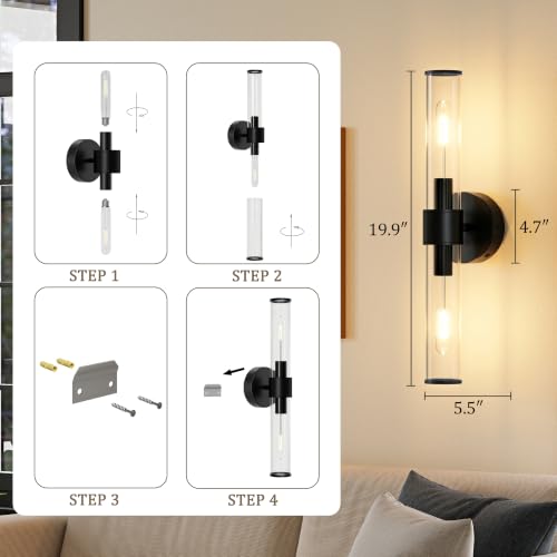 Black Battery Operated Wall Sconces Set of 2