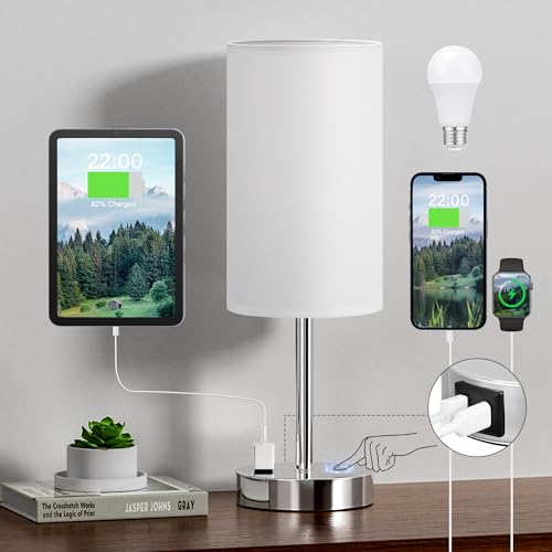 17.4" White Lamp for Bedroom