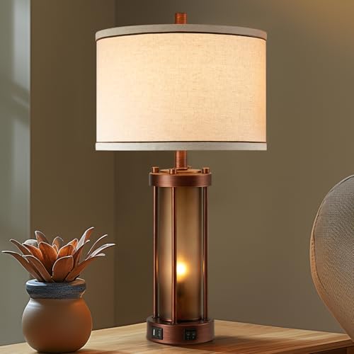 Set of 2 Farmhouse Table Lamps for Living Room with 2 USB Ports (2 Count)