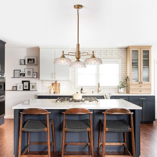 Chandelier Pendant Lights Fixture Vintage Pendant Lighting Fixtures 3 Lights Chandelier E26 Base Brass Kitchen Glass Hanging Lamp for Island Dining Room Living Room