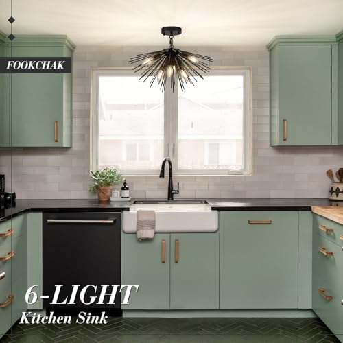 Black Sputnik Ceiling Light 6 Light Starburst Light Fixture Solid Metal