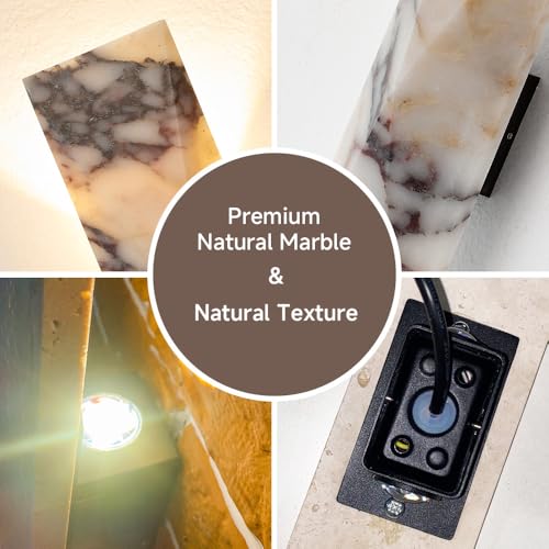 2 Pack 12.6in Natural Alabaster Marble Wall Sconce LED Waterproof Outdoor Indoor Wall Lamp Nordic Up Down Light Fixture Hardwired Metal Base 18W 3000K Universal Voltage for Porch Bedroom Living Room