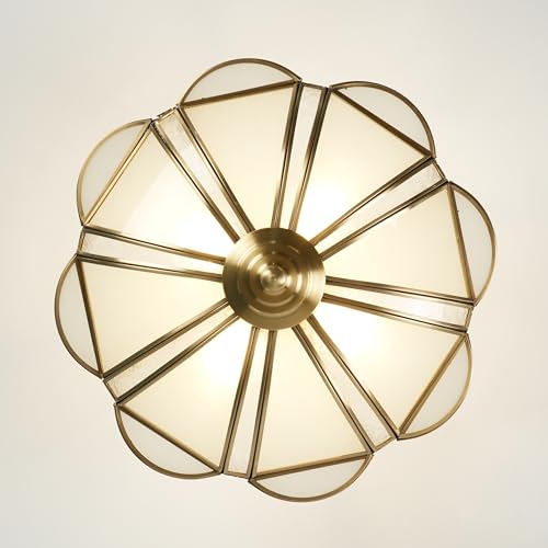 Brass Semi Flush Mount Ceiling Light Fixture with Ceramic Light Socket