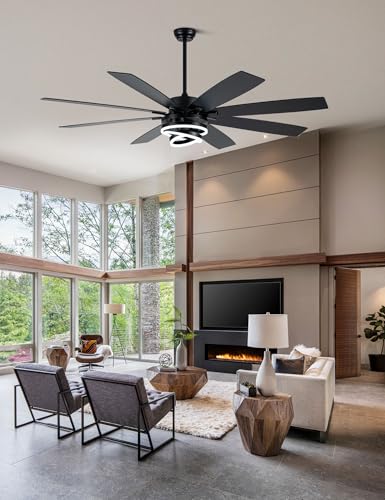 72 Inch Black Modern Ceiling Fans with Lights
