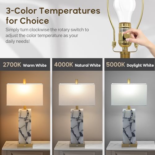 25.7" Natural Marble Table Lamps Set of 2 (2 Count)