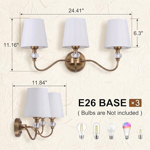 3 Light Vintage Bathroom Vanity Light Fixtures Over Mirror