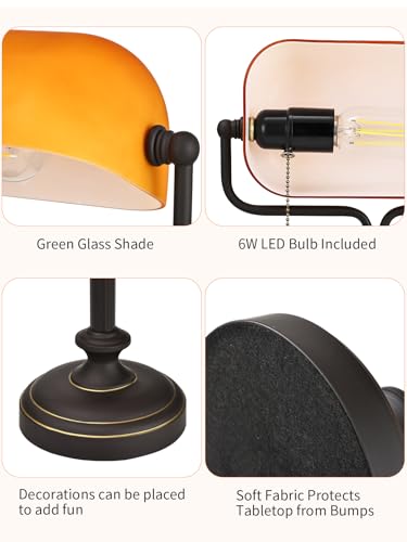 Traditional Banker's Desk Lamp with Glass Shade