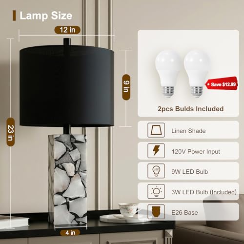 23" Alabaster Table Lamps Set of 2 for Bedroom with Night Light (2 Count)
