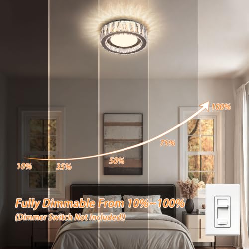 11 Inch LED Dimmable Crystal Flush Mount Ceiling Light Fixture