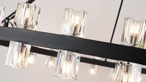 60 Inch Black Wagon Wheel Chandelier with Crystal Shade