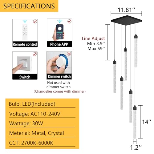 Modern Crystal Pendants Lighting Mini Chandelier for Kitchen Island LED Dimmable Ceiling Handing Lighting Adjustable Flush Mount Ceiling Light for Dining Room Hallway