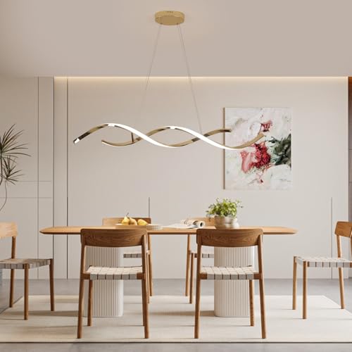 Gold Dimmable LED Chandelier Over Dining Table